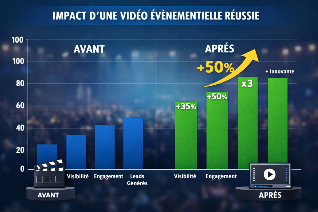 Étude de cas vidéo événementielle réussie : 5 résultats clés pour l’entreprise 4 Graphique montrant l’impact d’une vidéo événement réussie sur l’image et l’engagement
